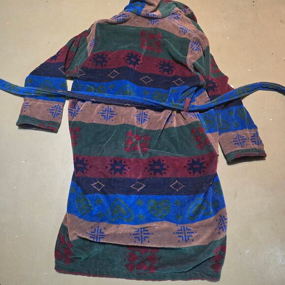 Vintage TJ Lawford Aztec Print Belted Terry Cloth Turkish Robe Size Medium - Picture 2 of 4